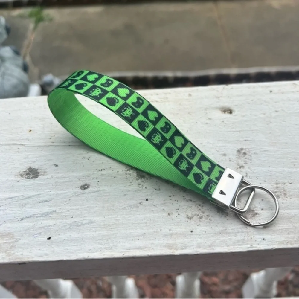Handmade Green Retro Video Game Keychain Wristlet